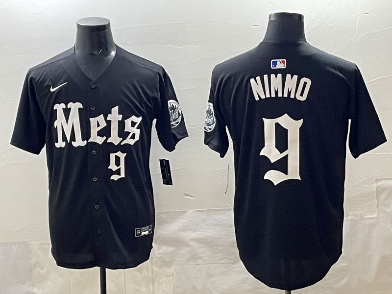 Men 2025 New York Mets 9 Nimmo Black Five generations Joint Name Nike MLB Jersey style 8